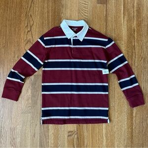 Old Navy Kids Burgundy and Navy Striped Rugby Collared Shirt, Size 10/12 NWT
